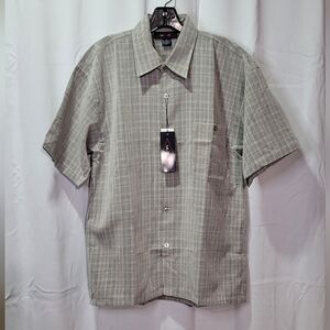 L.A.Beat Men's NWT Gray Striped Checkered Short Sleeve Button Down Shirt Small